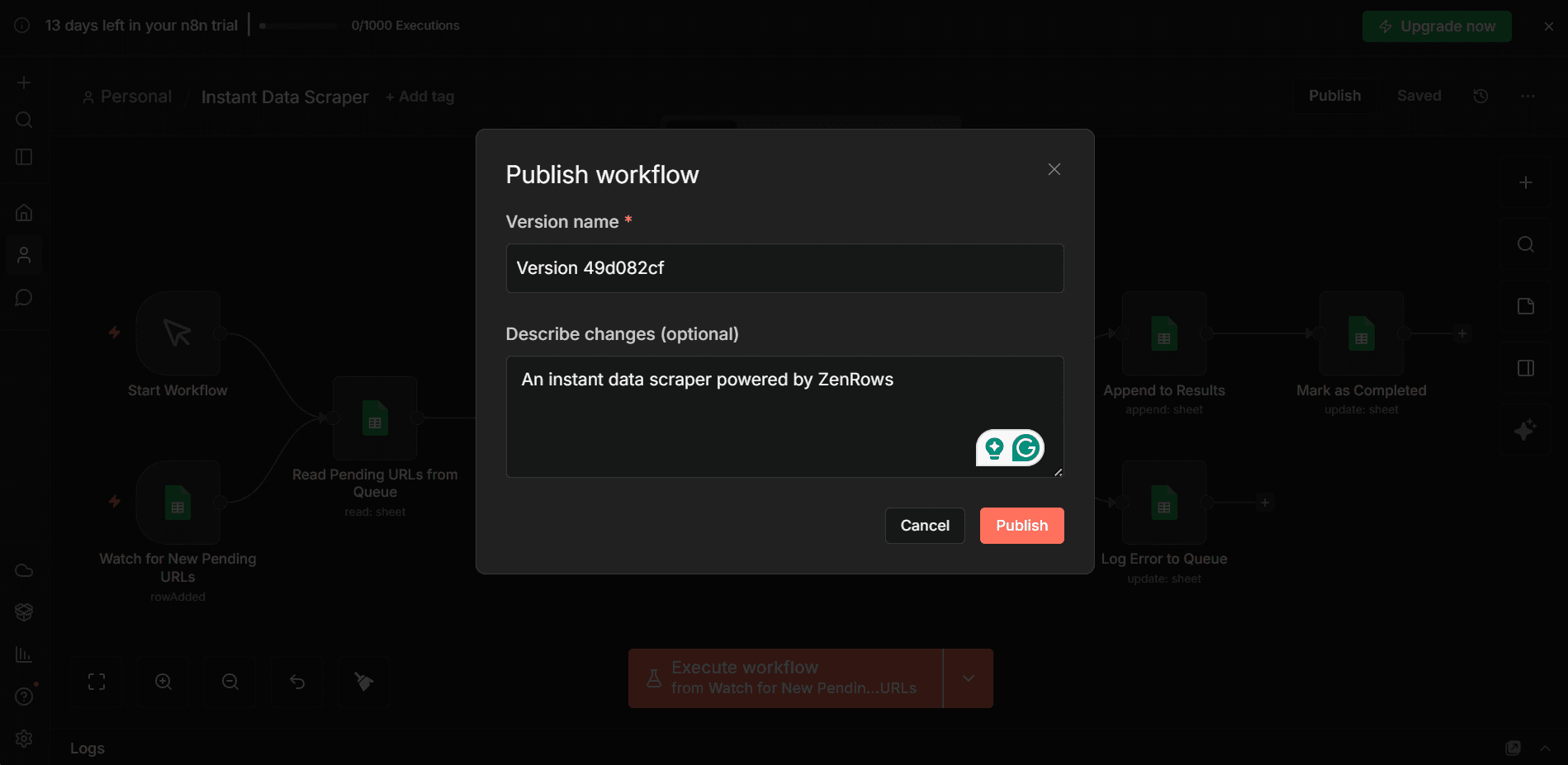 Publish the n8n workflow.