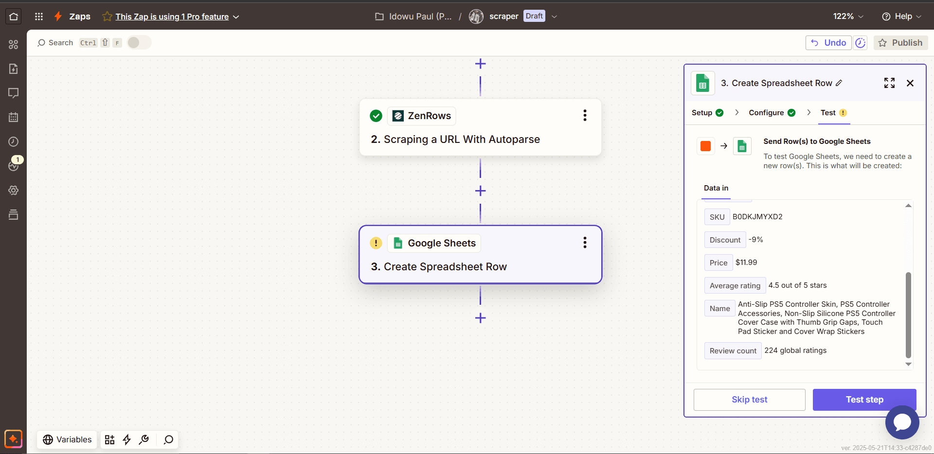 zapier-google-sheets-test-step