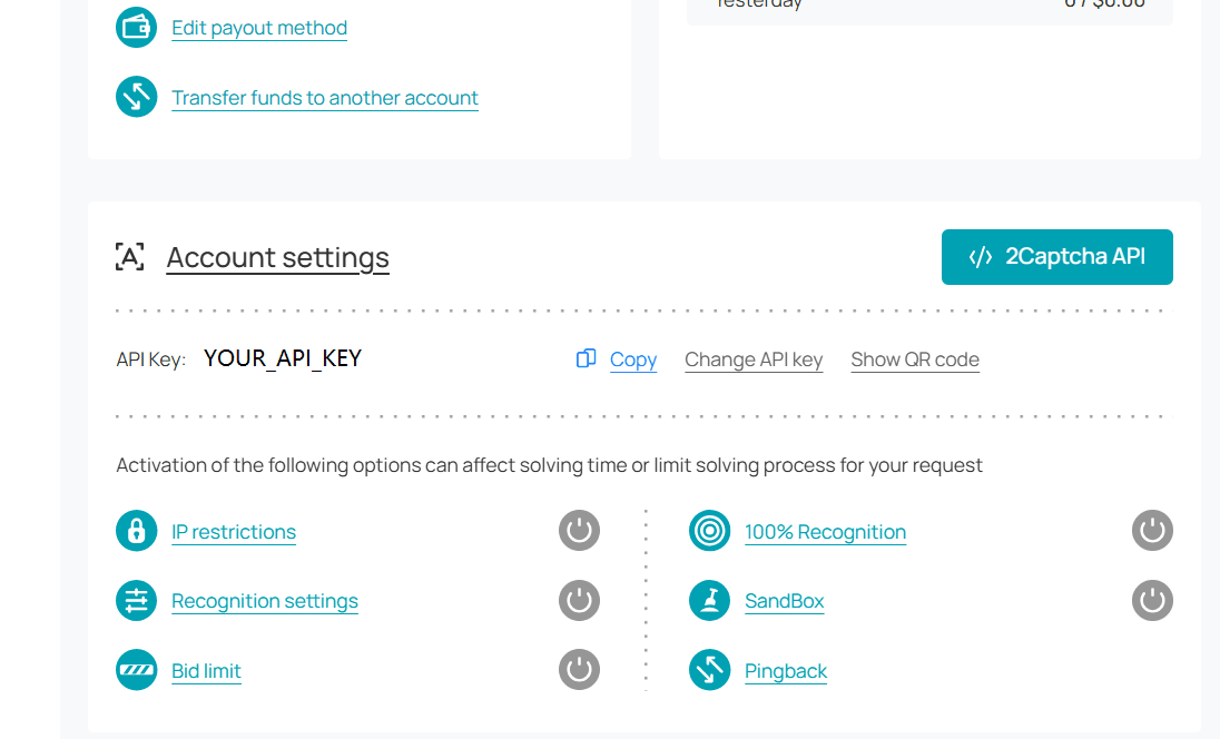 2Captcha Dashboard API Key