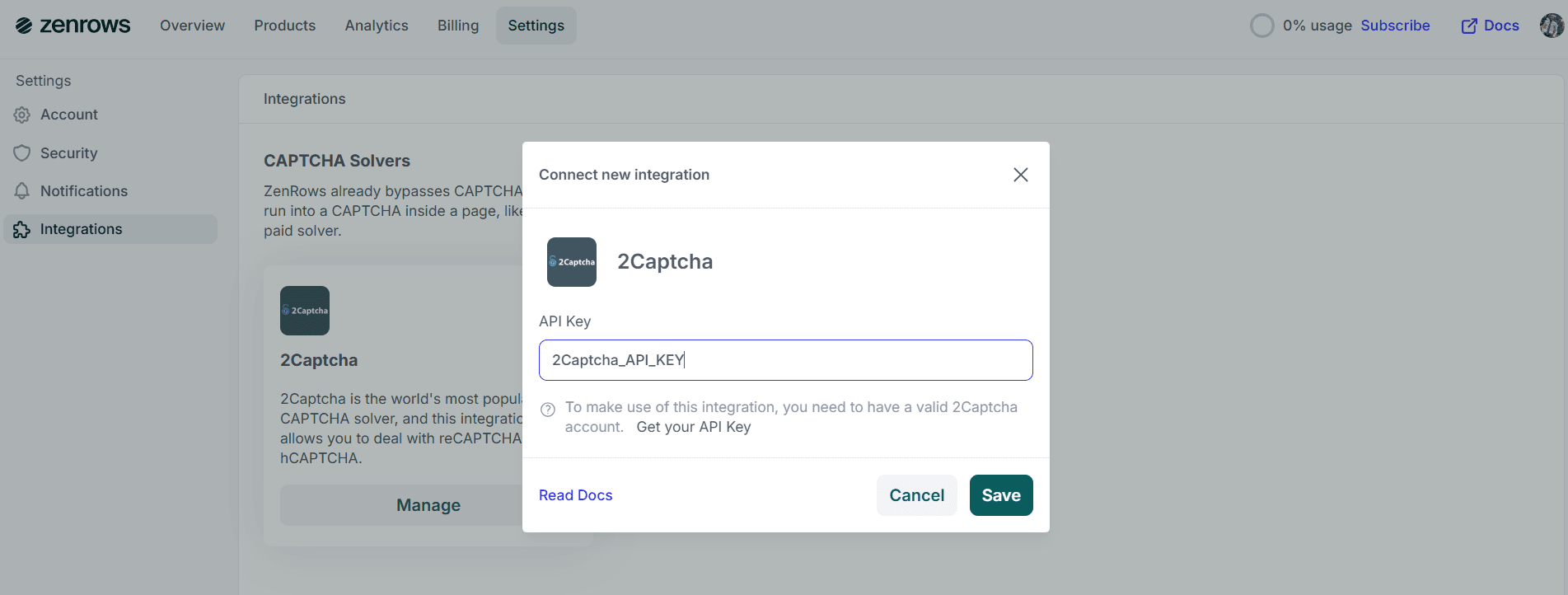 ZenRows 2Captcha Integration Step