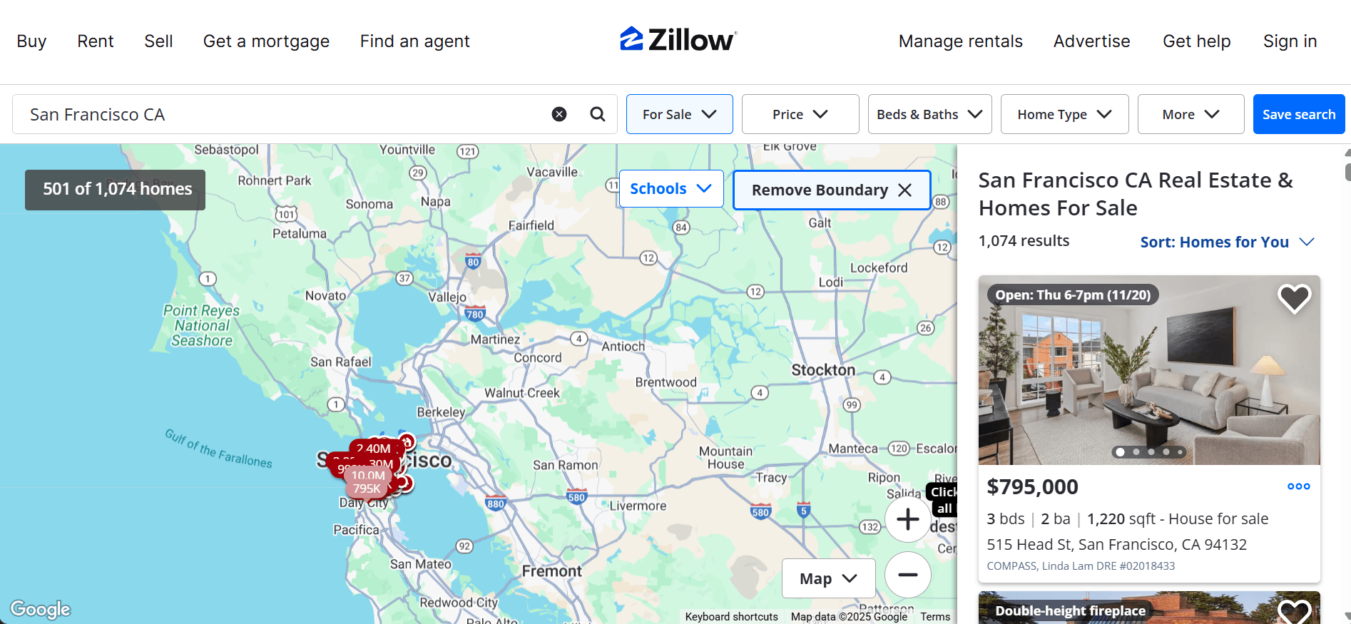 Zillow search results.